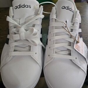 Adidas White Sneakers with Black Stripes